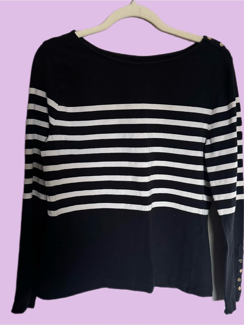 Black & White Striped Long Sleeve Boatneck Tee
